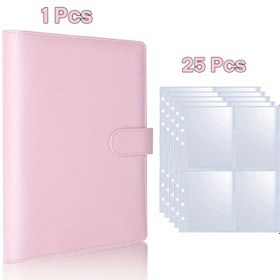 Resim 1 adet A5-PUPU PU Deri Gevşek Yapraklı Fotoğraf Albümü, 25 yapraklı 4 bölmeli PVC tek taraflı iç sayfalarla birlikte, 3 inçlik idol kart koleksiyonu kitabı, DIY seyahat günlüğü, el yapımı fotoğraf albümü, mini filmler, aile fotoğrafları ve yıldönümleri için kullanılır 