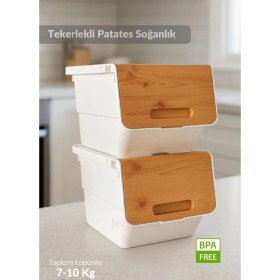 Resim Feyza Design Bambu Beyaz 2’li Tekerlekli Patates ve Soğanlık Sepeti, 24 Lt 