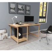 Resim Woodface Lisa Çalışma Masası 120X75 Doğal Ahşap 2 Bölüm Özel Tasarım Uyumlu Görünüm 
