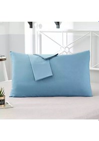 Resim Mavi Renkli Pamuklu Kumaştan Kapaklı Yastık Kılıfı 2 Adet 