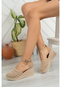 Resim Gimer - Dolgu Taban Ekose Örgü Ten Karnıyarık Ayakkabı - Ifs7... Ten Rengi 