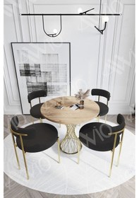 Resim Avvio Pienna Mat Gold Teddy Sandalye 90x90 Yuvarlak Yemek Masası Mutfak Masası Masa Sandalye Takımı Akça 