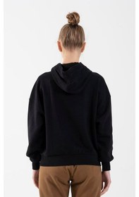 Resim Maraton Oversize Kadın Kapüşonlu Siyah Sweatshirt Siyah 