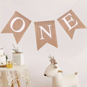 Resim 3 Adet Rustik Jüt 'BİR' Doğum Günü Partisi Afişi - İlk Doğum Günü Kutlamaları için 298.7cm Kırlangıç Bayrakları, Bahçe Dekoru 