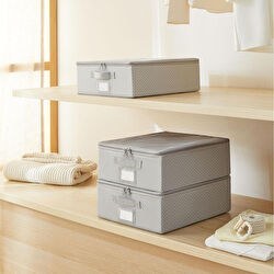 Resim 3'lü Küçük Boy Gri Balıksırtı Destekli Hurç Set 31 X 38 X 12 Cm 