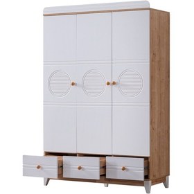 Resim Gardırop, Alvin 3 Kapaklı Çekmeceli Dolap - Ceviz 