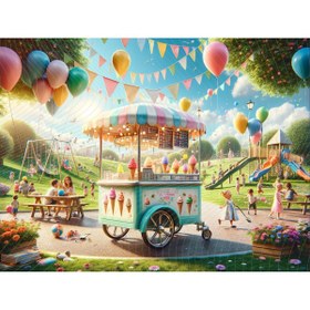 Resim Venspor Renkli Balonlar ve Dondurma Standı Temalı Arkaplan, 200x150cm, Fon, Duvar Örtüsü 