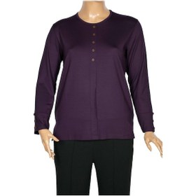 Resim Cimariva Kadın Nüket Büyük Beden O Yaka Beş Süs Düğmeli Mürdüm Bluz Mor 