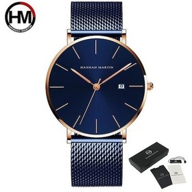 Resim Novahub Hannah Martin Klasik Bauhaus Tasarım Erkekler İzle Koyu Mavi Japonya Kuvars Su Geçirmez Moda İş Takvimi Ultra Ince Saatler Rose Gold - Mavi Rose Gold Rose Gold 