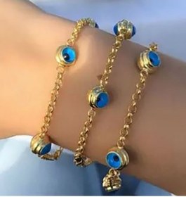 Resim Altın Kaplama Nazar Boncuklu 3 Adet Bileklik Çok Renkli 