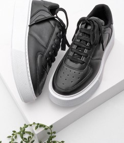 Resim Marjin Kadın Sneaker Yüksek Taban Bağcıklı Spor Ayakkabı Azin siyah 