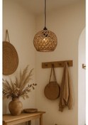 Resim Handmade Jüt Örme Tekli Top Şeklinde Sarkıt Hol Antre Çocuk Odası Kafe Avize Bej 