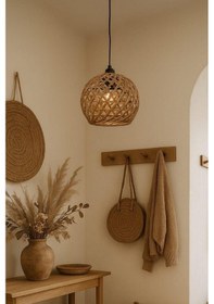 Resim Handmade Jüt Örme Tekli Top Şeklinde Sarkıt Hol Antre Çocuk Odası Kafe Avize Bej 
