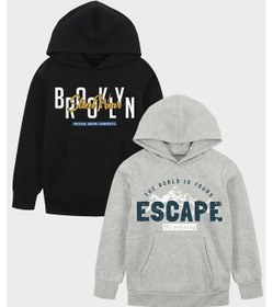 Resim Panios Kids 2'li Brooklyn-escape Baskılı Erkek Çocuk Kanguru Cepli Kapüşonlu Gri-siyah Sweatshirt Gri - Siyah1 