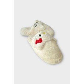 Resim Liger Kışlık Kadın Hellokitty Figürlü Kaydırmaz Taban Beyaz Panduf Pofuduk Tekstil Malzeme 