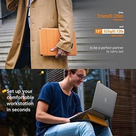 Resim NOVOO RT13 4'ü 1 arada dizüstü bilgisayar gövdesi, su geçirmez deri gövde, dizüstü bilgisayar standı, kart bölmesi, fare altlığı, MacBook Air/Pro 13 inç (33 cm) ile uyumlu, turuncu 