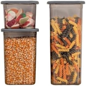 Resim Deconox 3'lü Set Sızdırmaz Kapaklı Kare Erzak Saklama Kabı 650Ml - 1300Ml - 1900Ml Antrasit 