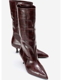Resim Luvi Shoes Crow Bordo Baskı Sivri Burunlu Kadın Topuklu Kısa Çizme Bordo 