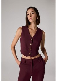 Resim Defacto Sorbe x DeFacto Regular Fit V Yaka Düğmeli Blazer Yelek D9928AX24AU Bordo 