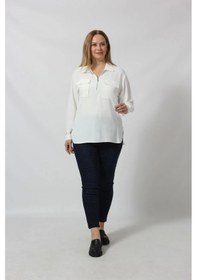Resim Moda Berray 3055 Yaka Fermuarlı Yandan Yırtmaçlı Gömlek Beyaz 