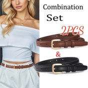 Resim 2 adet Kadın PU Kare Tokalı Kemerler - Günlük Seyahat ve Rahat Kıyafetler için Mükemmel, Minimalist Tasarım, Kadınlar için Dayanıklı Moda Kemerler 