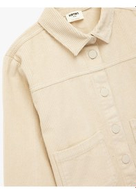 Resim Koton Pamuklu Uzun Kollu Oversize Kadife Gömlek Bej 6wkg60019aw Ekru 
