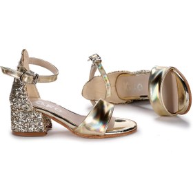 Resim Kiko Kids Sheila Ayna Çam Günlük Kız Çocuk 3 Cm Topuklu Sandalet Abiye Ayakkabı Altın 