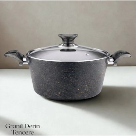 Resim Arzu Çelik 24 Cm Granit Derin Tencere Cam Kapak - Siyah 