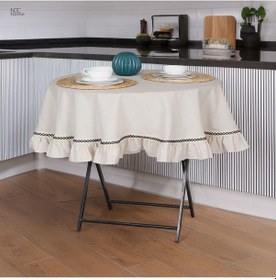 Resim Dnc Home Tekstil Ham Keten Yuvarlak Firfirli Özel Seri Masa Örtüsü Krem 