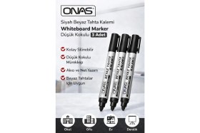 Resim TeknoKapsül Onas Siyah Beyaz Tahta Kalemi Whiteboard Marker Düşük Kokulu 3 Adet 