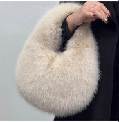 Resim Snapbuy Kadınlar İçin Lüks Tasarımcı Peluş Yarım Ay Çanta - Kış Modası Küçük Tote Çantabej Bej 