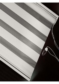 Resim Beyaz Bambu Zebra Stor Perde Eteği Düz Aküminyum Kasa Metal Ayak Beyaz 