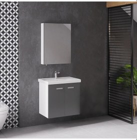 Resim Denko Terra 65 Cm Mdf Antrasit Gri Banyo Dolabı Takımı Antrasit - Gri 