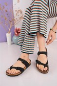 Resim only my store Unisex Siyah Rahat Kalıp Poli Taban Çapraz Model Parmak Arası Terlik 