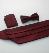 Resim Bordo Düz Renk Damatlık Kuşak Papyon Mendil Saten Takım Set - Kp - Bordo 