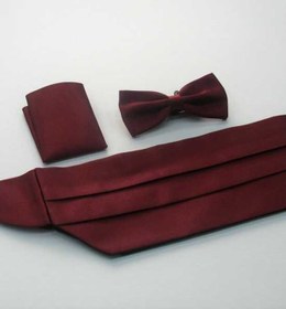 Resim Bordo Düz Renk Damatlık Kuşak Papyon Mendil Saten Takım Set - Kp - Bordo 