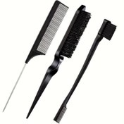 Resim 1/3 Ev Seti Pürüzsüz Sırt Fırçası Seti Sert Saç Fırçası Kenar Kontrol Fırçası Kadınlar Tarak Siyah Saç 