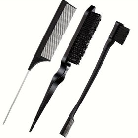 Resim 1/3 Ev Seti Pürüzsüz Sırt Fırçası Seti Sert Saç Fırçası Kenar Kontrol Fırçası Kadınlar Tarak Siyah Saç 