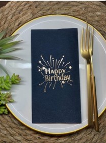 Resim Gold Yaldızlı Siyah Happy Bırthday Garson Katlama Peçete 16 lı 