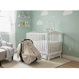 Resim Örgülü Keten Puset Örtüsü - Yeşil Renk Ponponlu Bebek Taşıma Örtüsü Bej 