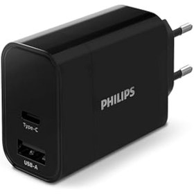 Resim PHILIPS DLP2621/12 - USB şarj cihazı - Type-C ve USB-A çıkışları - 30 W hızlı şarj - siyah 