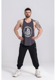 Resim Gymwolves Erkek Spor Atleti Stringer Workout Tanktop Füme Wolf Serisi-Füme 