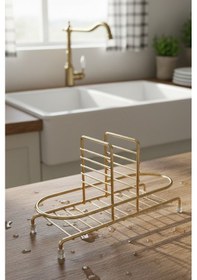 Resim Makri Home Siyah Sıvı Sabunluk Standı Tezgah Üstü Banyo Mutfak Düzenleyici, Altın Rengi Oval Organizer 