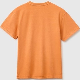 Resim United Colors Of Benetton Erkek Çocuk Turuncu Baskı Detaylı Düğmeli Yuvarlak Yaka T-shirt 6-14 Yaş -2853 