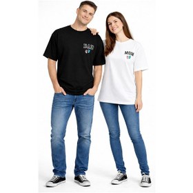 Resim Nevermind Anne Baba Kombini Mom Dad Baskılı Çift Tişört Oversize Unisex 2 L Siyah - Beyaz 
