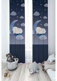 Resim Mekta Home Bebek Ve Çocuk Odası Ayda Uyuyan Kuzu Desenli 2 Kanat Fon Perde 