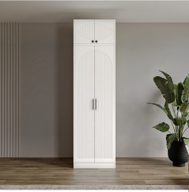 Resim Komple Mdf Oslo 2 Kapaklı Yüklüklü Beyaz Gardırop 