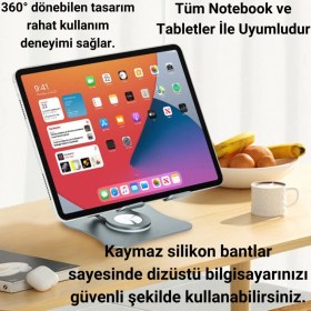 Resim Coofbe Alüminyum Yükseklik Ayarlı 360° Dönebilen Tablet Laptop Standı Masaüstü Laptop Standı Kaymaz Ped 