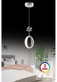 Resim İstanbul Avize Zeus Tekli Gümüş 3 Renk Ledli Modern Led Avize Gümüş 