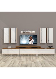 Resim Decoraktiv Ekoflex 8d Mdf Krom Ayaklı Tv Ünitesi Tv Sehpası Ceviz - Beyaz 